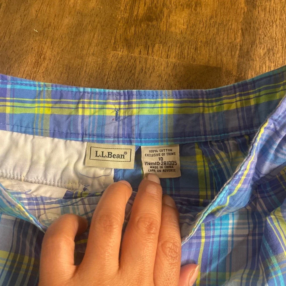 L.L. Bean Plaid Shorts Kids Blue Green Yellow Preppy Cotton SIZE 10‎